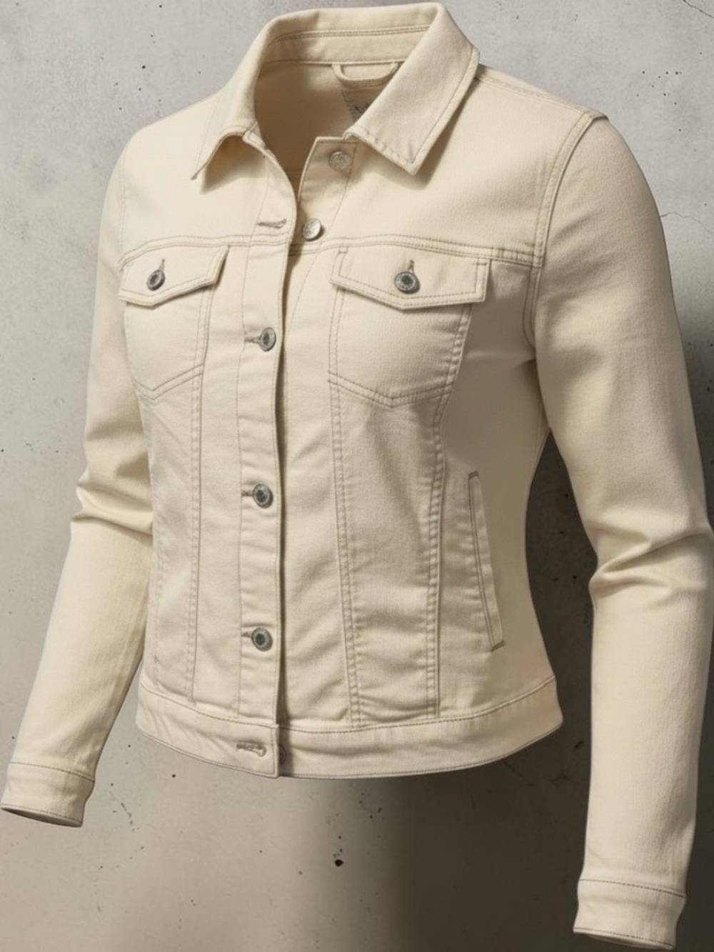 AnyBody Cream Denim Jacket with Classic Button Front